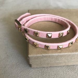 Pink leather gold studs bracelet